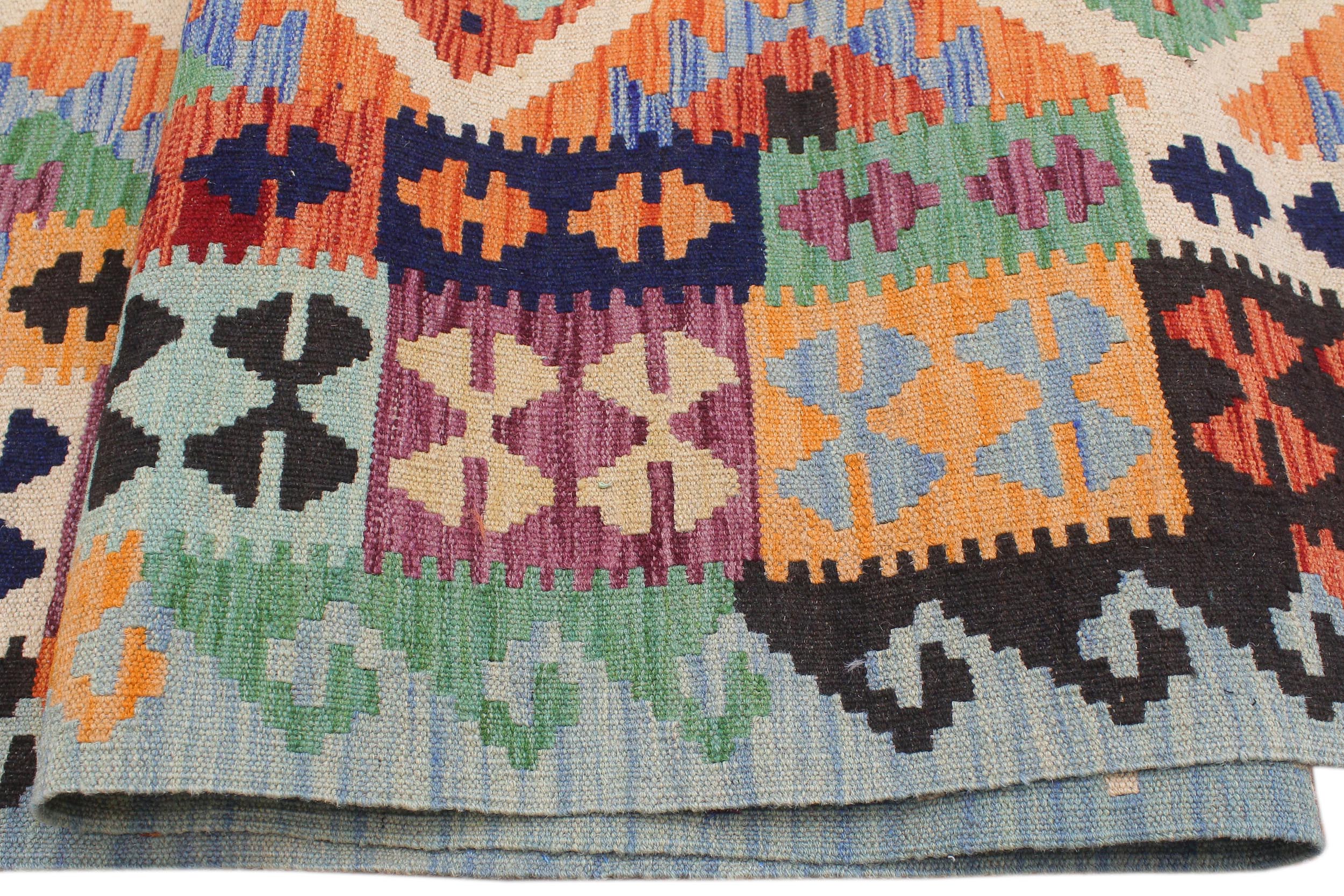 handmade Geometric Kilim Rust Blue Hand-Woven RECTANGLE 100% WOOL area rug 8 x 10