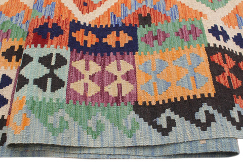 handmade Geometric Kilim Rust Blue Hand-Woven RECTANGLE 100% WOOL area rug 8 x 10