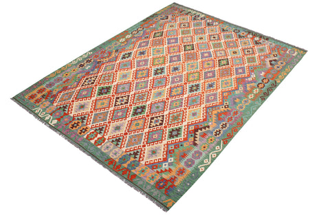 handmade Geometric Kilim Beige Green Hand-Woven RECTANGLE 100% WOOL area rug 8 x 11