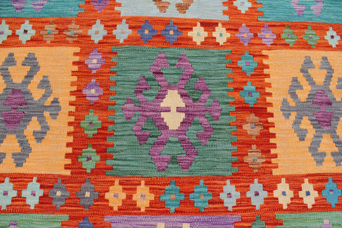 handmade Geometric Kilim Rust Blue Hand-Woven RECTANGLE 100% WOOL area rug 8 x 10
