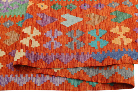 handmade Geometric Kilim Rust Blue Hand-Woven RECTANGLE 100% WOOL area rug 8 x 10