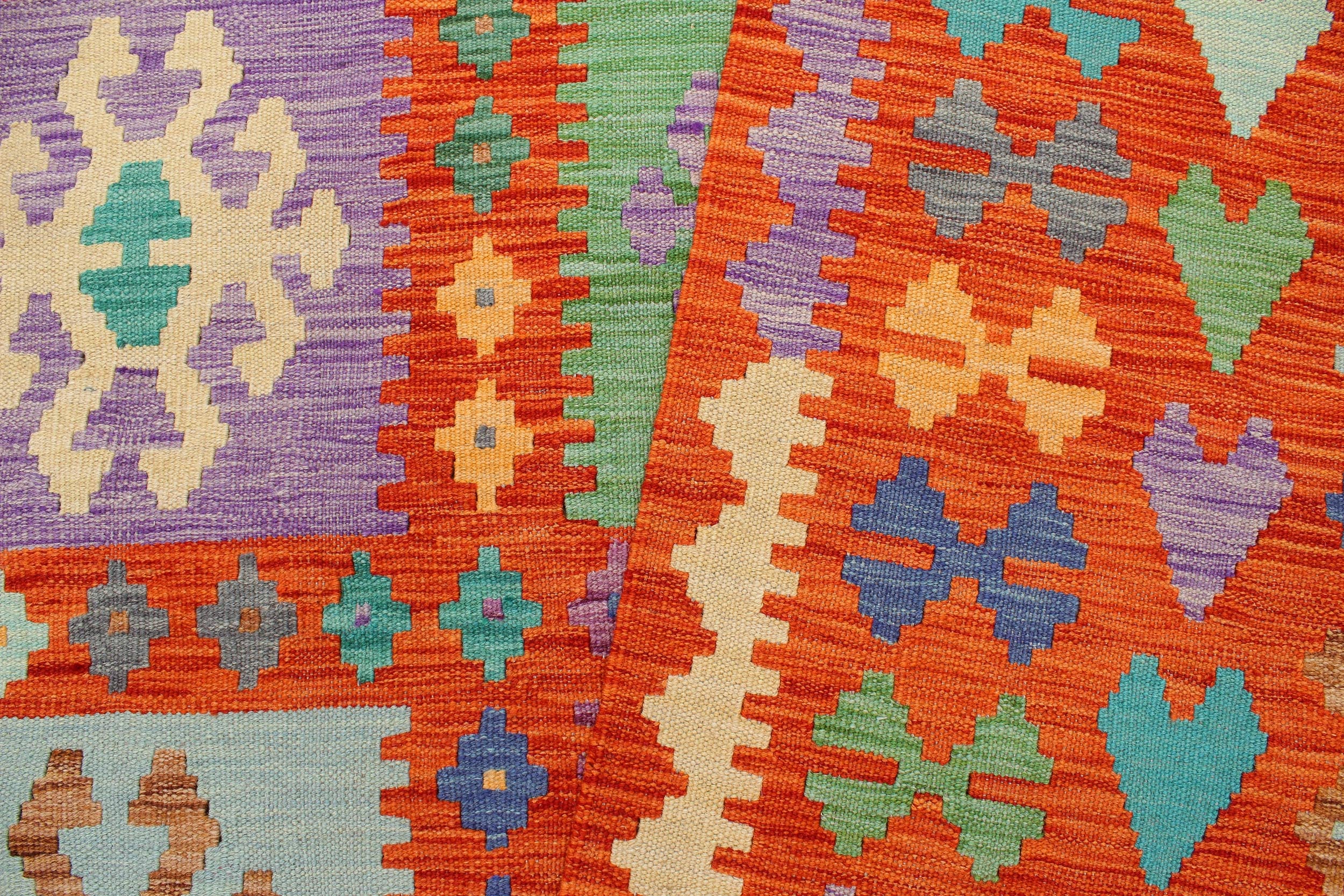 handmade Geometric Kilim Rust Blue Hand-Woven RECTANGLE 100% WOOL area rug 8 x 10