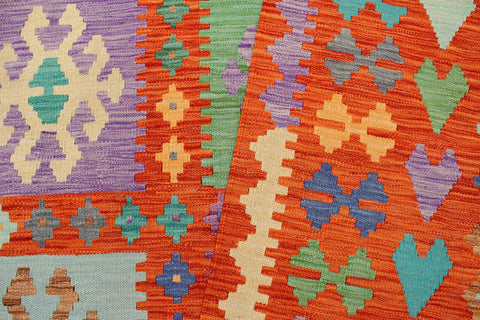 handmade Geometric Kilim Rust Blue Hand-Woven RECTANGLE 100% WOOL area rug 8 x 10
