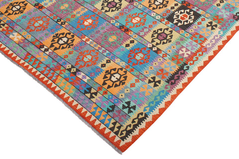 handmade Geometric Kilim Blue Rust Hand-Woven RECTANGLE 100% WOOL area rug 8 x 11