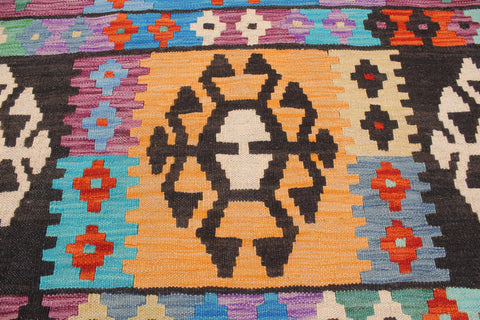 handmade Geometric Kilim Blue Rust Hand-Woven RECTANGLE 100% WOOL area rug 8 x 11