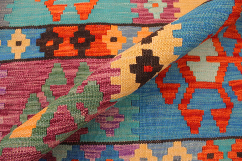 handmade Geometric Kilim Blue Rust Hand-Woven RECTANGLE 100% WOOL area rug 8 x 11