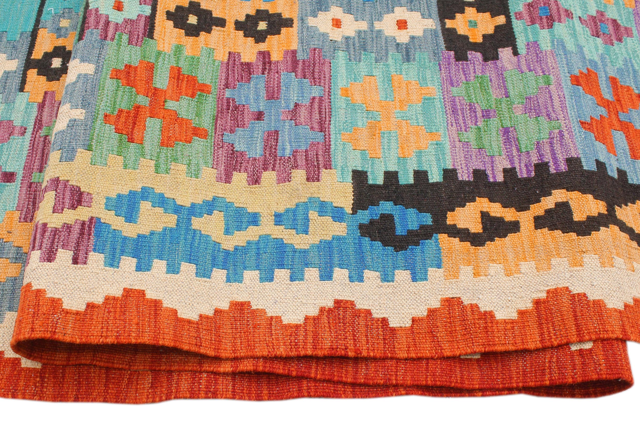 handmade Geometric Kilim Blue Rust Hand-Woven RECTANGLE 100% WOOL area rug 8 x 11