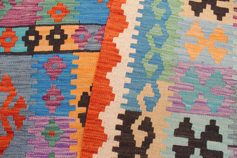 handmade Geometric Kilim Blue Rust Hand-Woven RECTANGLE 100% WOOL area rug 8 x 11