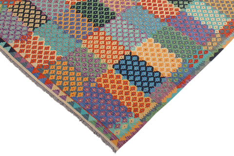 handmade Modern Kilim Blue Rust Hand-Woven RECTANGLE 100% WOOL area rug 8x10