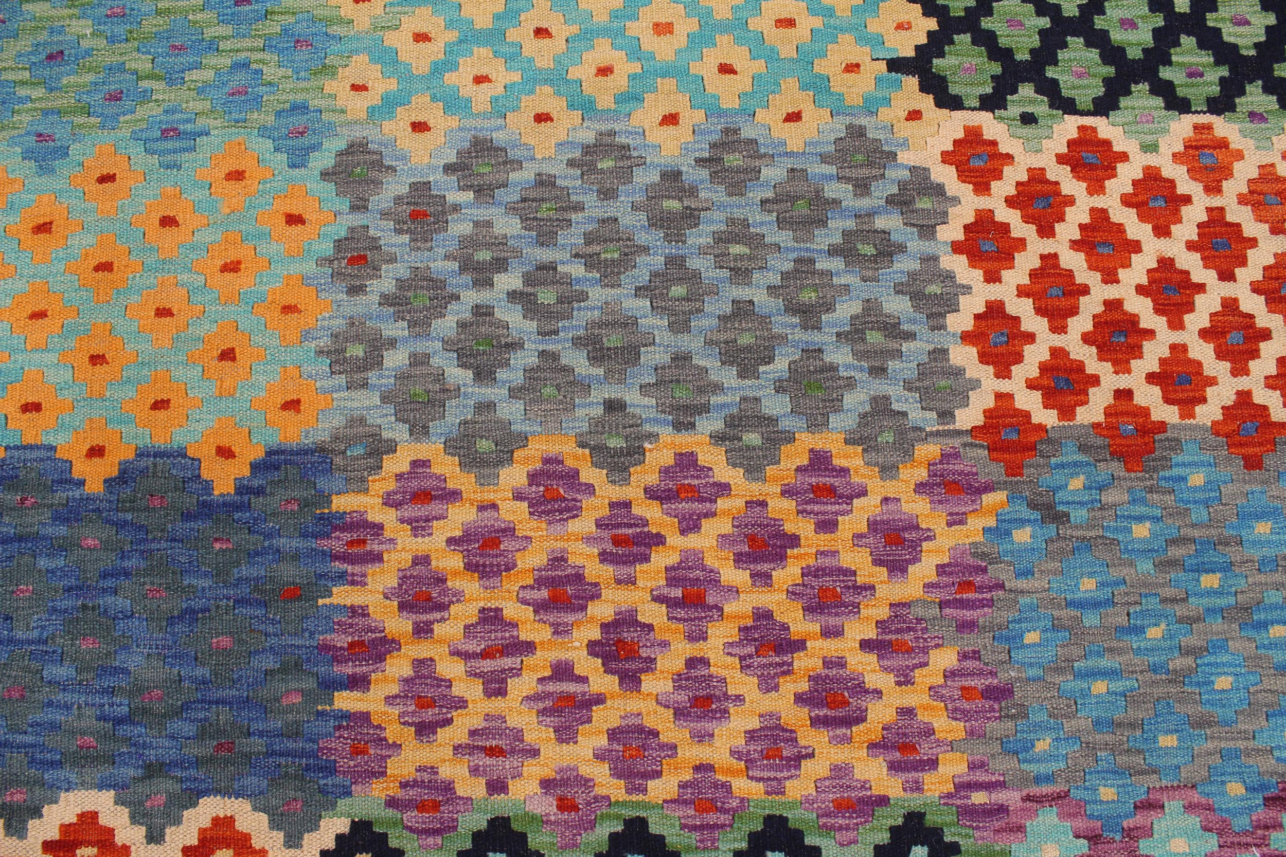 handmade Modern Kilim Blue Rust Hand-Woven RECTANGLE 100% WOOL area rug 8x10