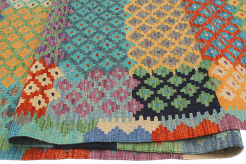 handmade Modern Kilim Blue Rust Hand-Woven RECTANGLE 100% WOOL area rug 8x10