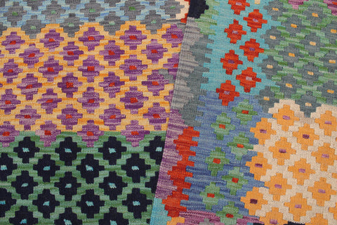 handmade Modern Kilim Blue Rust Hand-Woven RECTANGLE 100% WOOL area rug 8x10