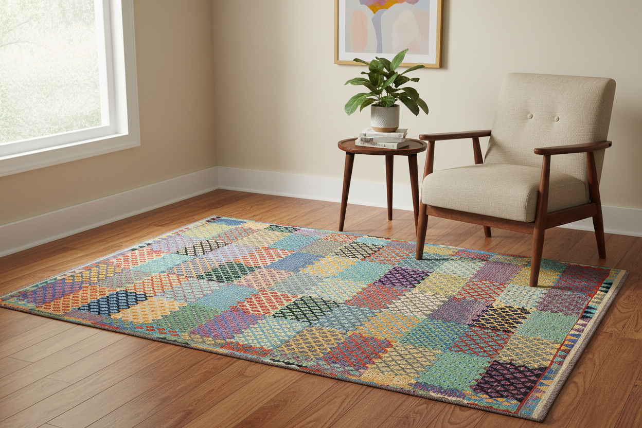 handmade Modern Kilim Blue Rust Hand-Woven RECTANGLE 100% WOOL area rug 8x10