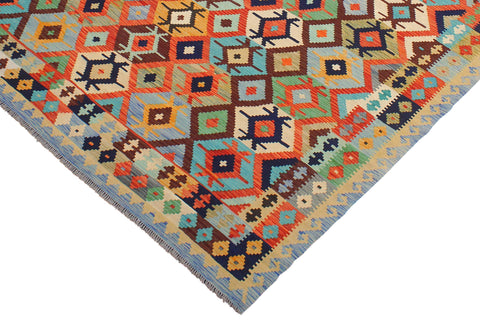 handmade Geometric Kilim Rust Blue Hand-Woven RECTANGLE 100% WOOL area rug 8 x 10