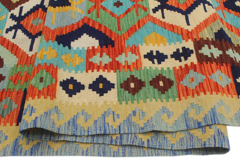 handmade Geometric Kilim Rust Blue Hand-Woven RECTANGLE 100% WOOL area rug 8 x 10