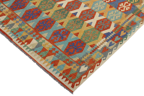 handmade Geometric Kilim Beige Rust Hand-Woven RECTANGLE 100% WOOL area rug 8 x 10