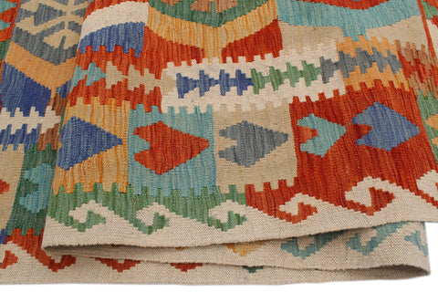 handmade Geometric Kilim Beige Rust Hand-Woven RECTANGLE 100% WOOL area rug 8 x 10