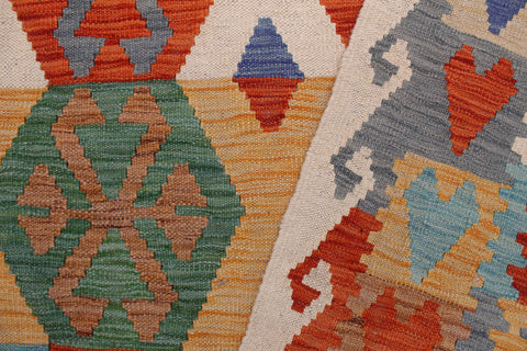 handmade Geometric Kilim Beige Rust Hand-Woven RECTANGLE 100% WOOL area rug 8 x 10