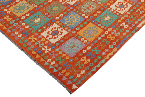 handmade Geometric Kilim Rust Blue Hand-Woven RECTANGLE 100% WOOL area rug 8 x 10