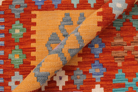 handmade Geometric Kilim Rust Blue Hand-Woven RECTANGLE 100% WOOL area rug 8 x 10