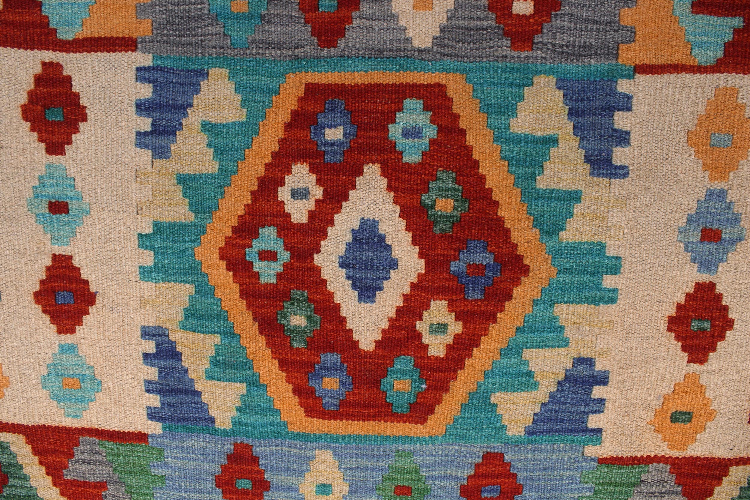 handmade Geometric Kilim Blue Brown Hand-Woven RECTANGLE 100% WOOL area rug 8 x 10