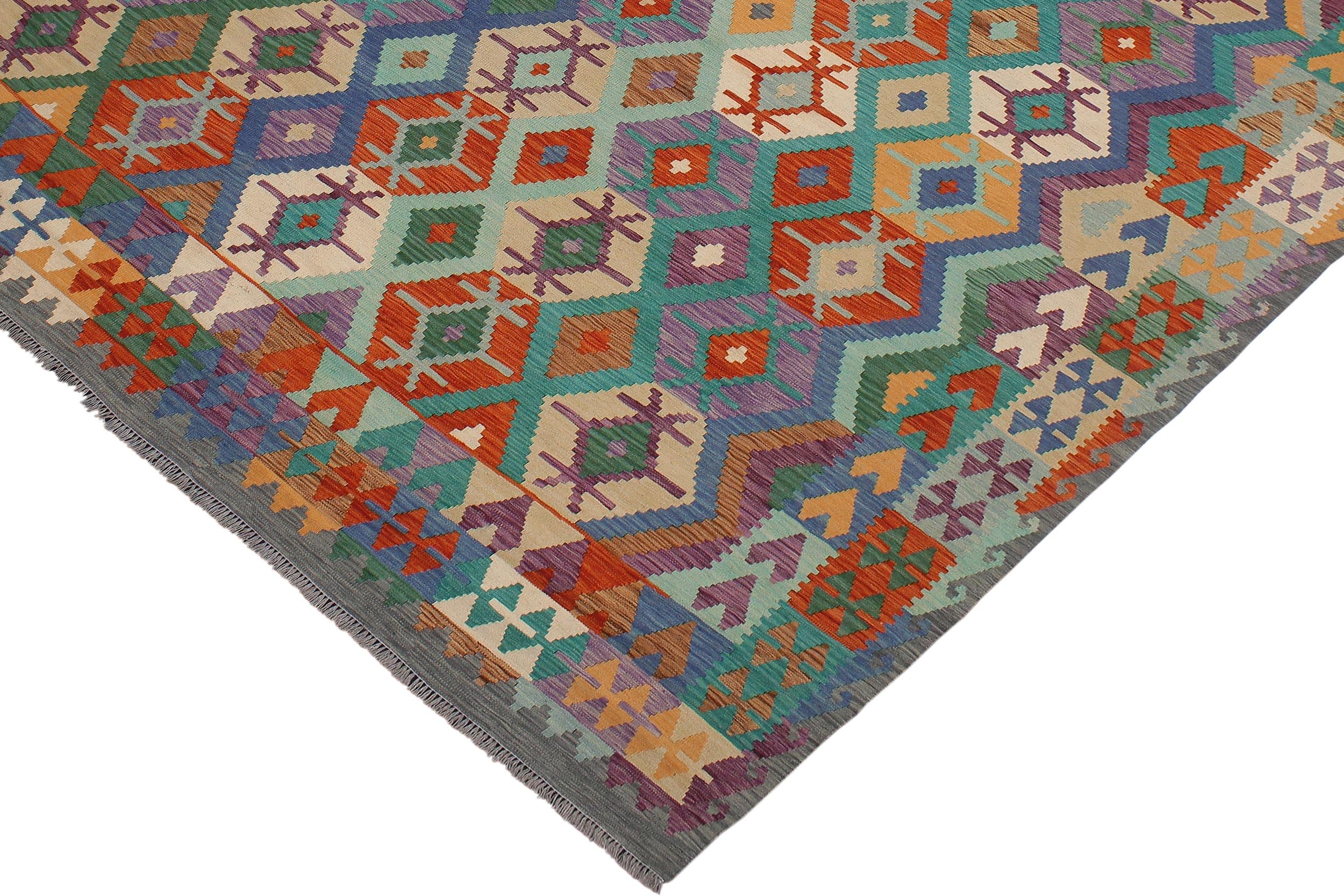 handmade Geometric Kilim Rust Gray Hand-Woven RECTANGLE 100% WOOL area rug 8 x 10