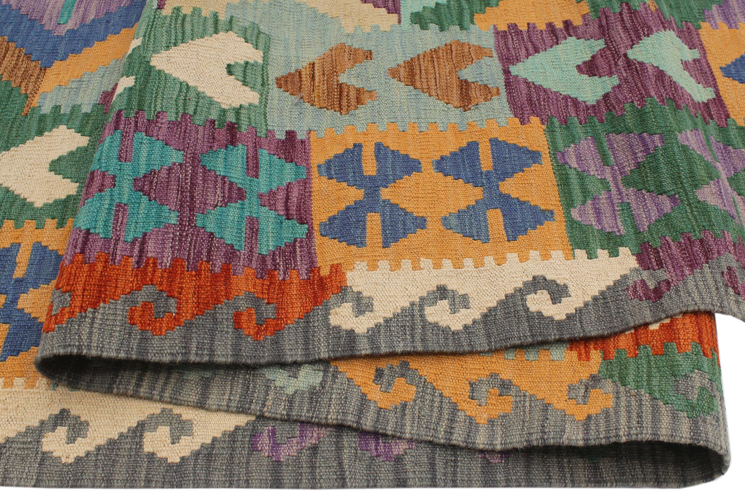 handmade Geometric Kilim Rust Gray Hand-Woven RECTANGLE 100% WOOL area rug 8 x 10