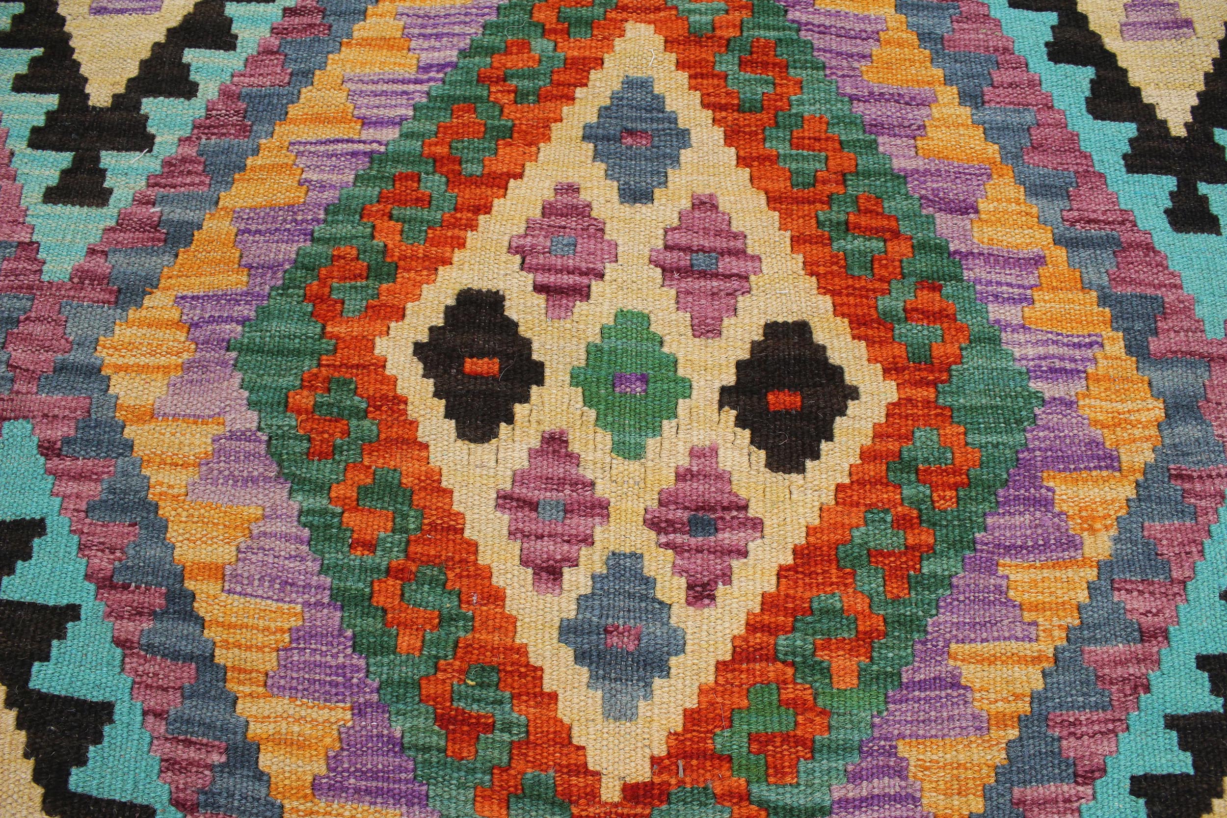 handmade Geometric Kilim Rust Blue Hand-Woven RECTANGLE 100% WOOL area rug 8 x 10