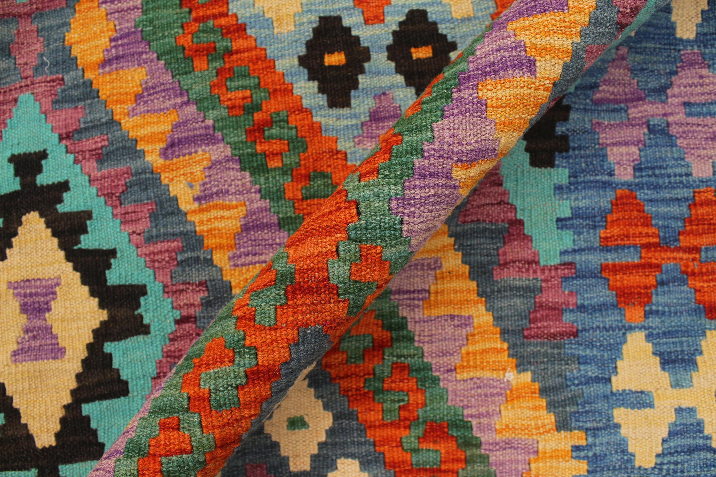 handmade Geometric Kilim Rust Blue Hand-Woven RECTANGLE 100% WOOL area rug 8 x 10