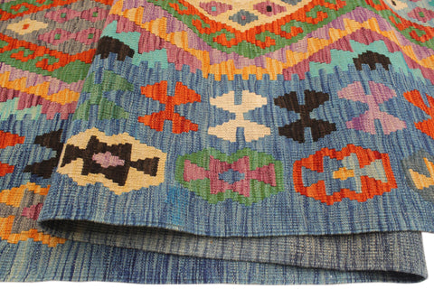 handmade Geometric Kilim Rust Blue Hand-Woven RECTANGLE 100% WOOL area rug 8 x 10