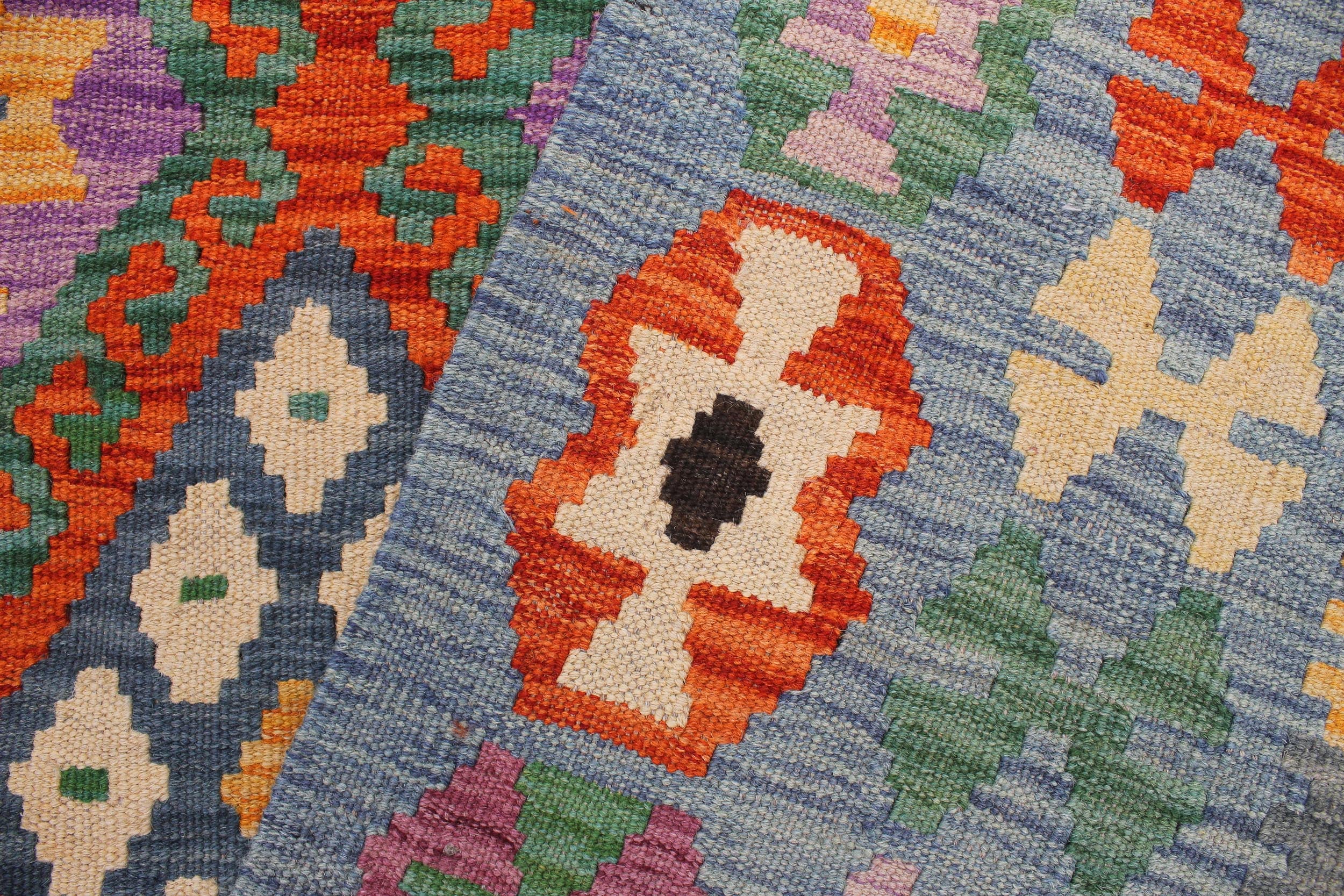 handmade Geometric Kilim Rust Blue Hand-Woven RECTANGLE 100% WOOL area rug 8 x 10