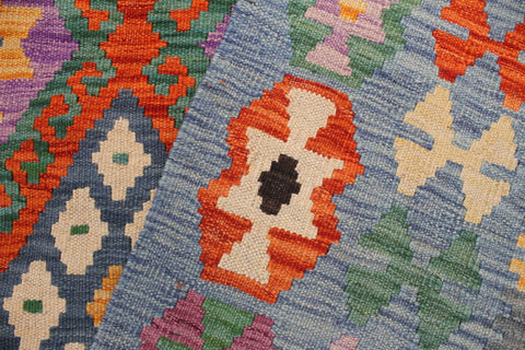 handmade Geometric Kilim Rust Blue Hand-Woven RECTANGLE 100% WOOL area rug 8 x 10