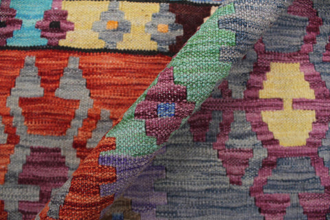 handmade Geometric Kilim Blue Rust Hand-Woven RECTANGLE 100% WOOL area rug 8 x 11