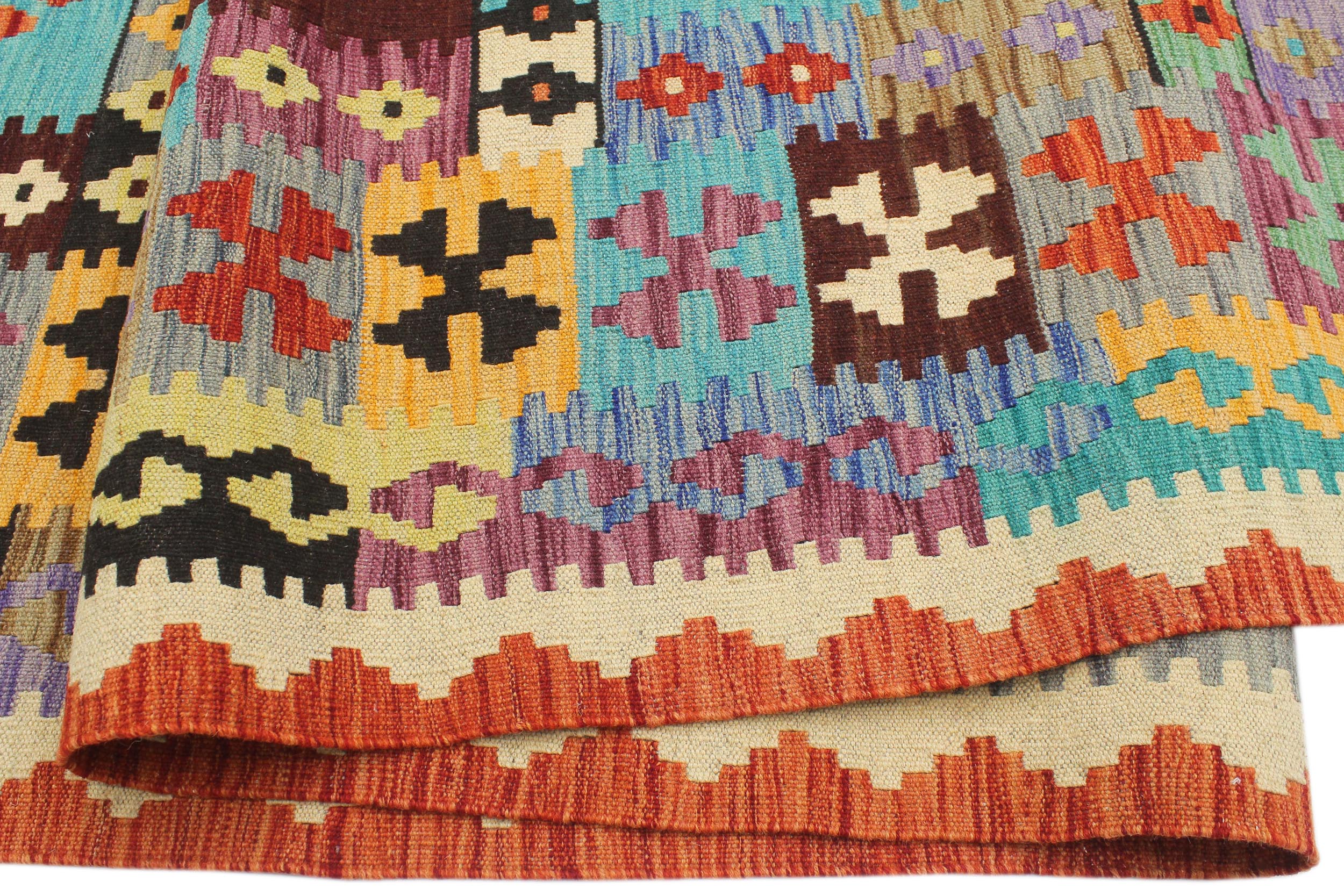 handmade Geometric Kilim Blue Rust Hand-Woven RECTANGLE 100% WOOL area rug 8 x 11