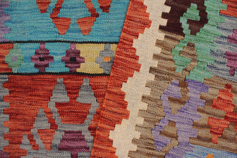 handmade Geometric Kilim Blue Rust Hand-Woven RECTANGLE 100% WOOL area rug 8 x 11