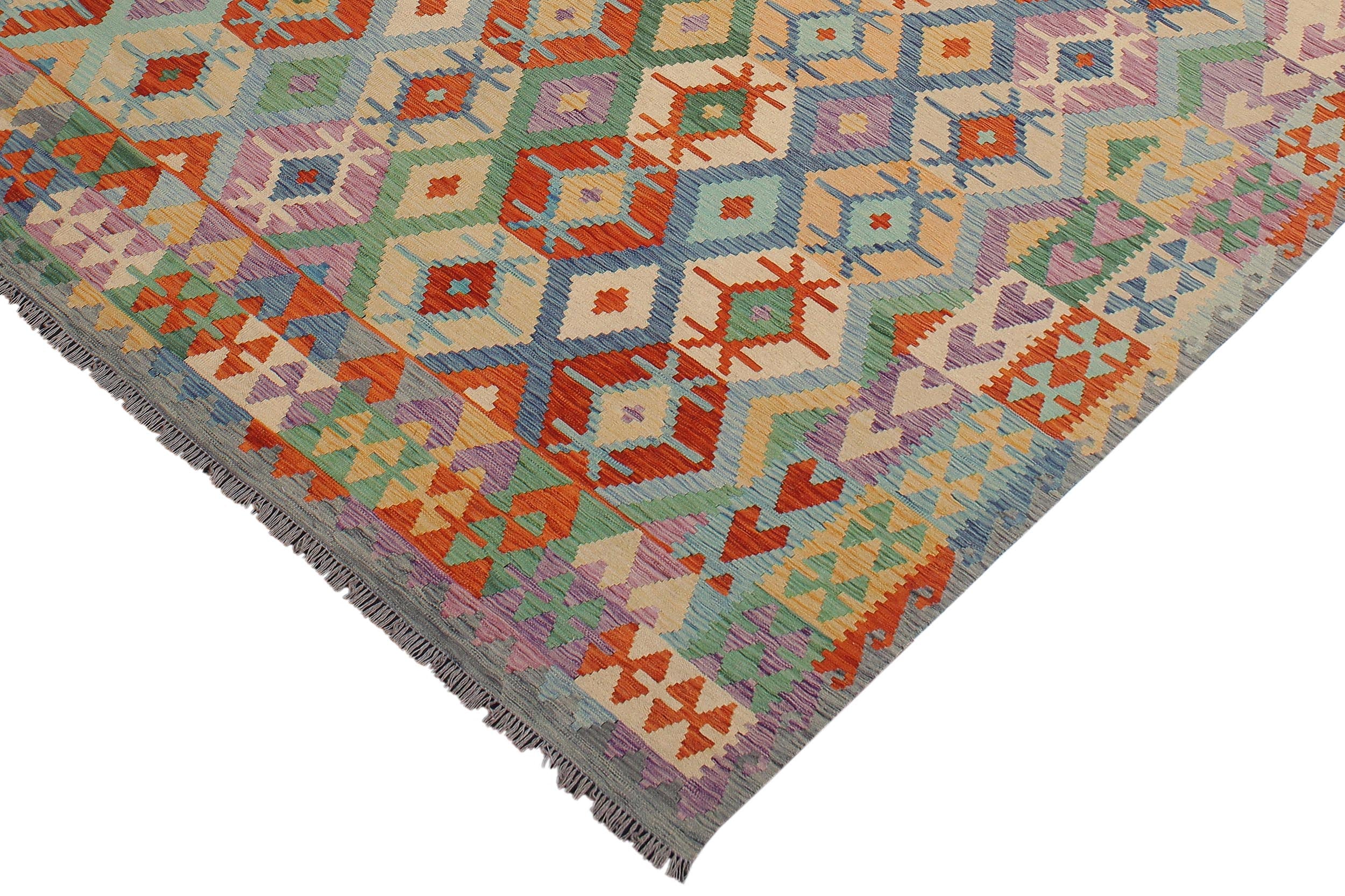 handmade Geometric Kilim Blue Gray Hand-Woven RECTANGLE 100% WOOL area rug 8 x 10