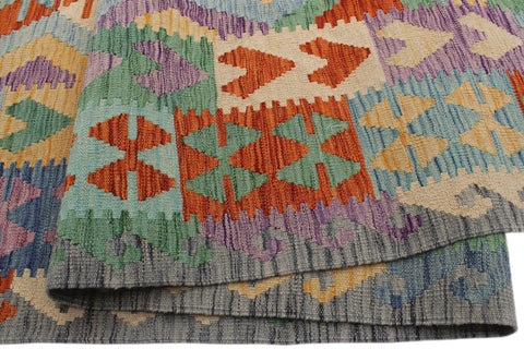 handmade Geometric Kilim Blue Gray Hand-Woven RECTANGLE 100% WOOL area rug 8 x 10