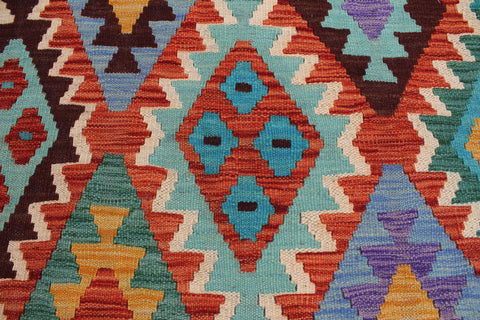 handmade Geometric Kilim Rust Green Hand-Woven RECTANGLE 100% WOOL area rug 8 x 10