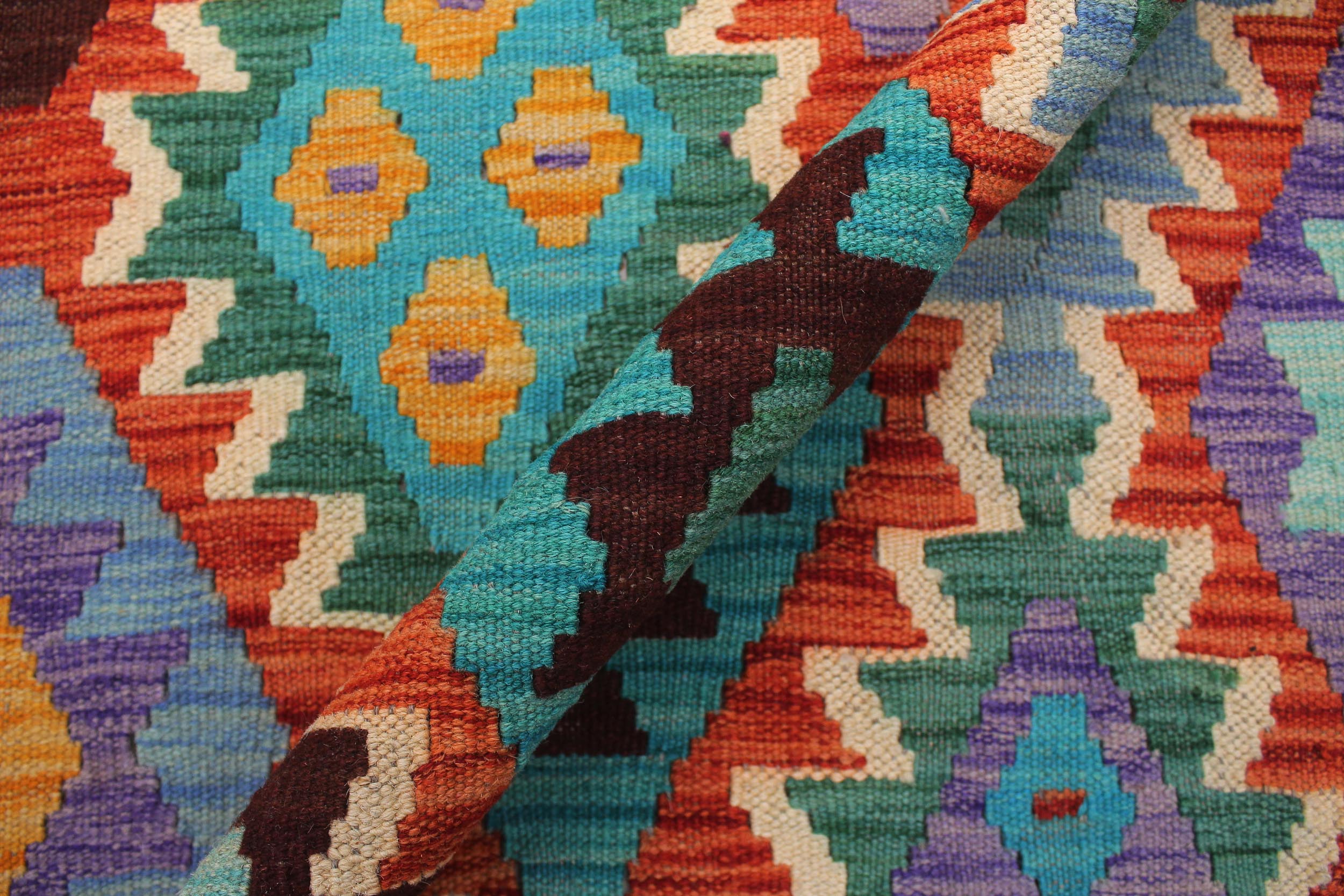 handmade Geometric Kilim Rust Green Hand-Woven RECTANGLE 100% WOOL area rug 8 x 10