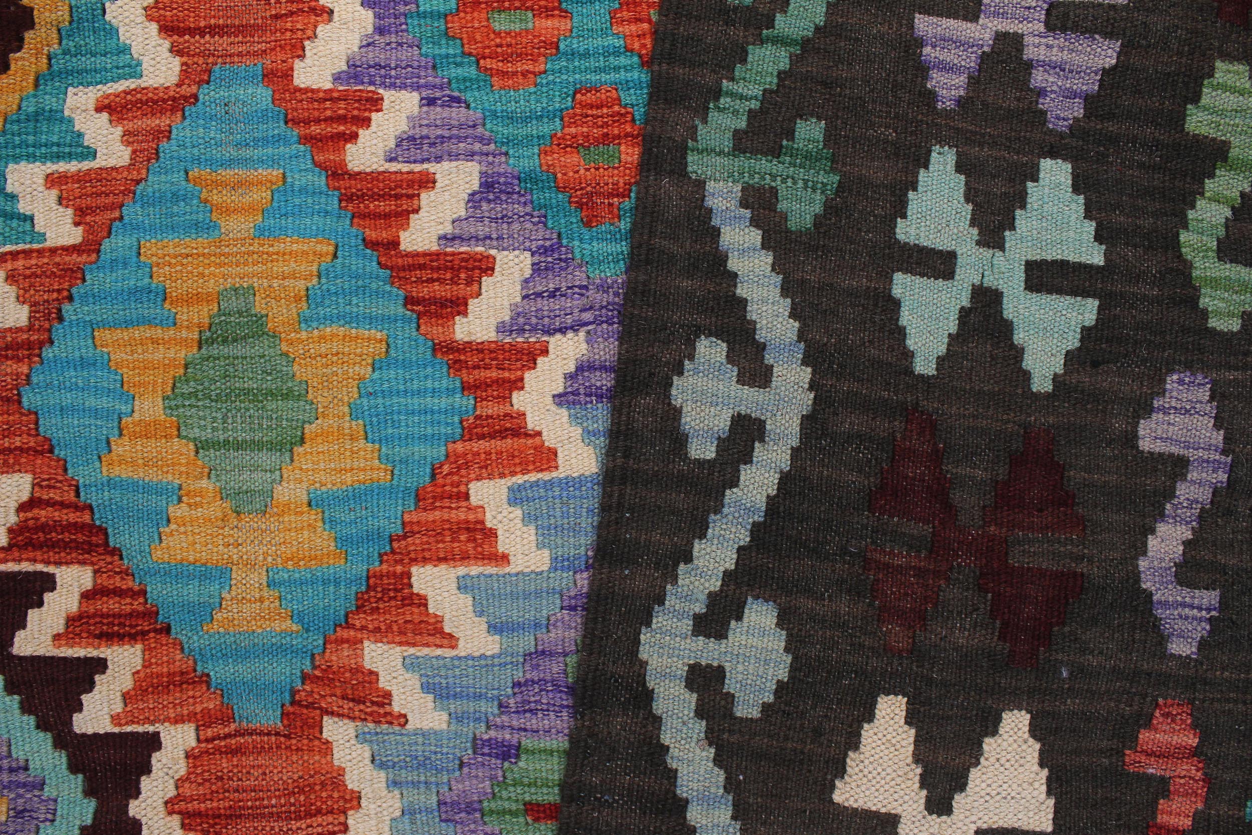 handmade Geometric Kilim Rust Green Hand-Woven RECTANGLE 100% WOOL area rug 8 x 10