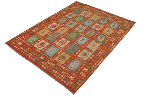 handmade Geometric Kilim Rust Blue Hand-Woven RECTANGLE 100% WOOL area rug 8 x 10