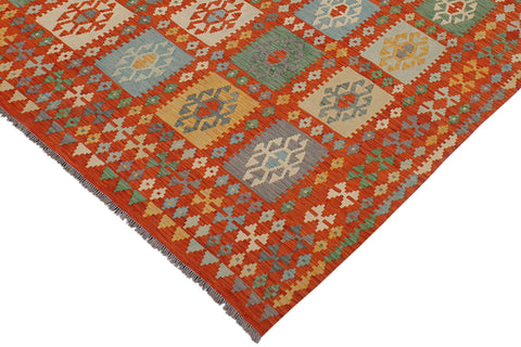 handmade Geometric Kilim Rust Blue Hand-Woven RECTANGLE 100% WOOL area rug 8 x 10