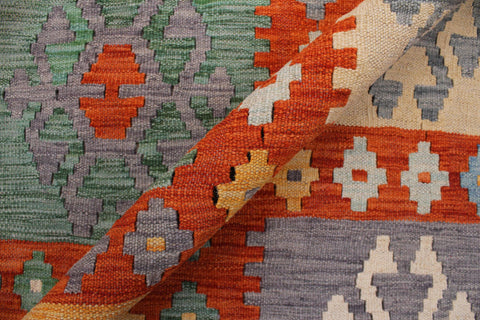 handmade Geometric Kilim Rust Blue Hand-Woven RECTANGLE 100% WOOL area rug 8 x 10