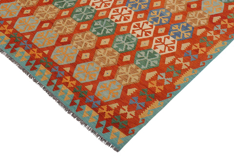 handmade Geometric Kilim Rust Blue Hand-Woven RECTANGLE 100% WOOL area rug 9 x 10