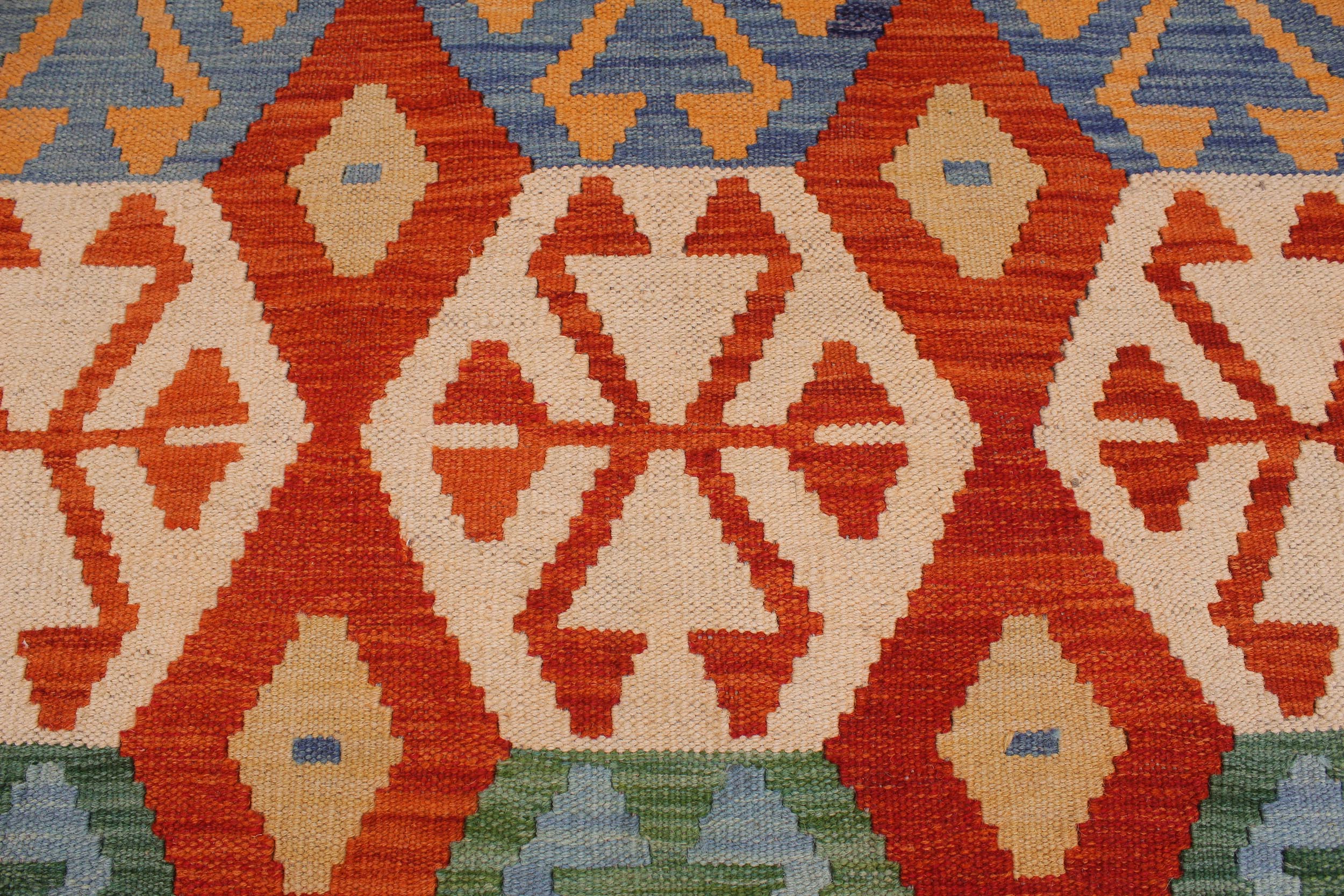 handmade Geometric Kilim Rust Blue Hand-Woven RECTANGLE 100% WOOL area rug 9 x 10