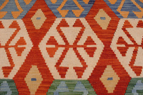 handmade Geometric Kilim Rust Blue Hand-Woven RECTANGLE 100% WOOL area rug 9 x 10