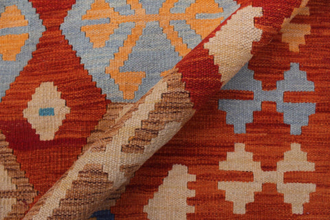 handmade Geometric Kilim Rust Blue Hand-Woven RECTANGLE 100% WOOL area rug 9 x 10
