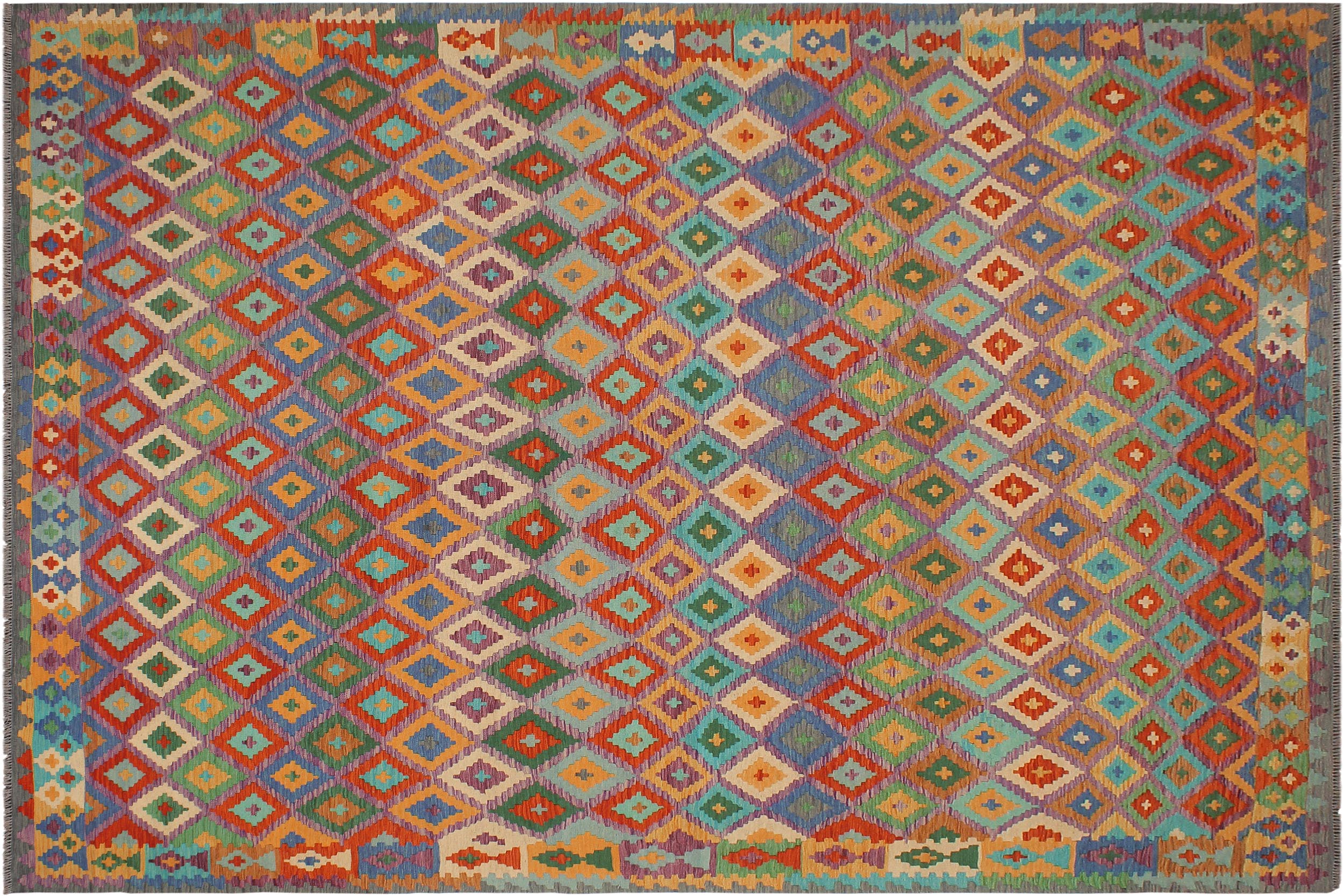 handmade Modern Kilim Rust Gray Hand-Woven RECTANGLE 100% WOOL area rug 8x11