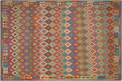 handmade Modern Kilim Rust Gray Hand-Woven RECTANGLE 100% WOOL area rug 8x11