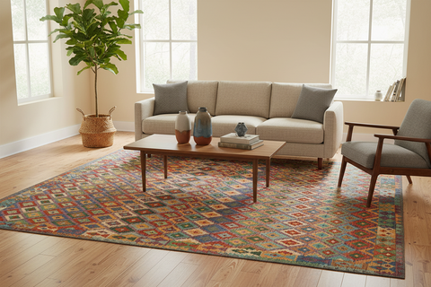 handmade Modern Kilim Rust Gray Hand-Woven RECTANGLE 100% WOOL area rug 8x11